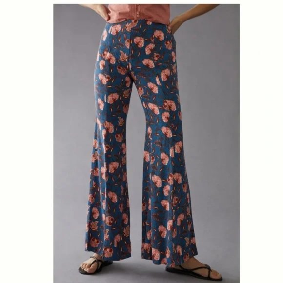 Anthropologie Drapey Floral Flare Pants - Picture 1 of 3